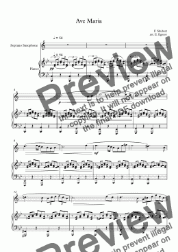 page one of Ave Maria, Franz Schubert, For Soprano Saxophone & Piano