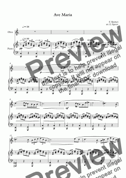 page one of Ave Maria, Franz Schubert, For Oboe & Piano