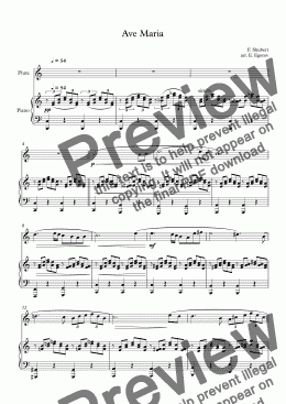 page one of Ave Maria, Franz Schubert, For Flute & Piano