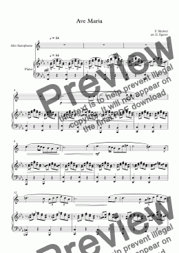page one of Ave Maria, Franz Schubert, For Alto Saxophone & Piano