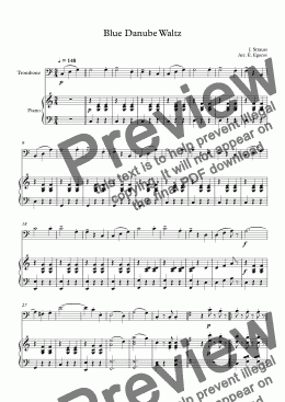 page one of Blue Danube Waltz, Johann Strauss Jr., For Trombone & Piano