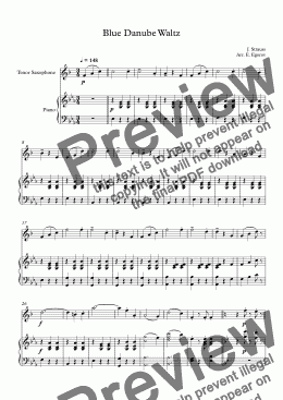 page one of Blue Danube Waltz, Johann Strauss Jr., For Tenor Saxophone & Piano
