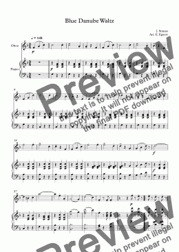 page one of Blue Danube Waltz, Johann Strauss Jr., For Oboe & Piano