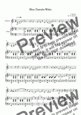 page one of Blue Danube Waltz, Johann Strauss Jr., For Clarinet & Piano