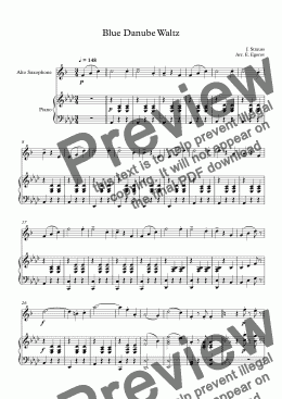 page one of Blue Danube Waltz, Johann Strauss Jr., For Alto Saxophone & Piano