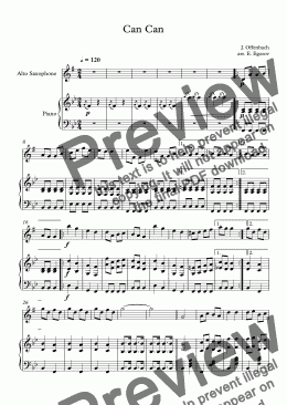 page one of Can Can, Jacques Offenbach, For  Alto Saxophone & Piano