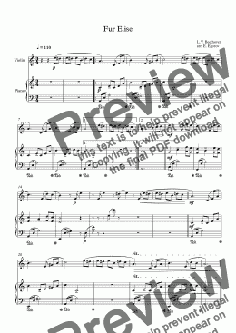 page one of Fur Elise, Ludwig Van Beethoven, For Violin & Piano