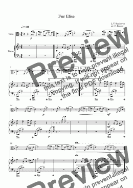 page one of Fur Elise, Ludwig Van Beethoven, For Viola & Piano