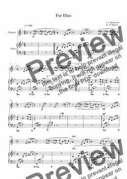 page one of Fur Elise, Ludwig Van Beethoven, For Trumpet & Piano