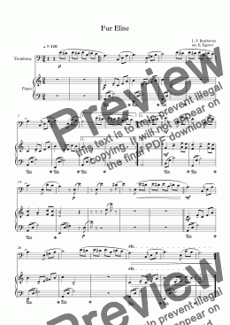 page one of Fur Elise, Ludwig Van Beethoven, For Trombone & Piano
