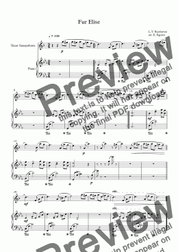 page one of Fur Elise, Ludwig Van Beethoven, For Tenor Saxophone & Piano
