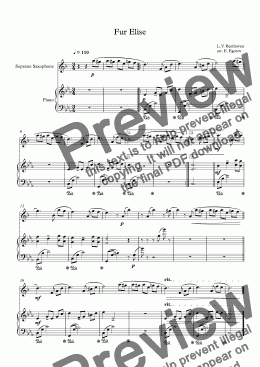 page one of Fur Elise, Ludwig Van Beethoven, For Soprano Saxophone & Piano