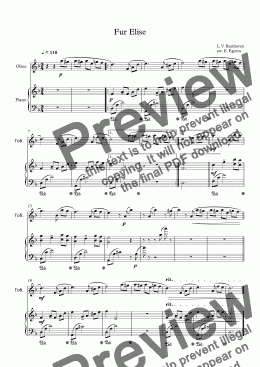 page one of Fur Elise, Ludwig Van Beethoven, For Oboe & Piano