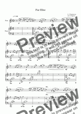 page one of Fur Elise, Ludwig Van Beethoven, For Flute & Piano