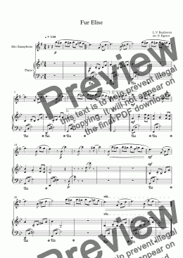 page one of Fur Elise, Ludwig Van Beethoven, For Alto Saxophone & Piano