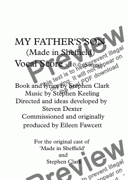 page one of MY FATHER'S SON (Made in Sheffield) Vocal Score v.10 