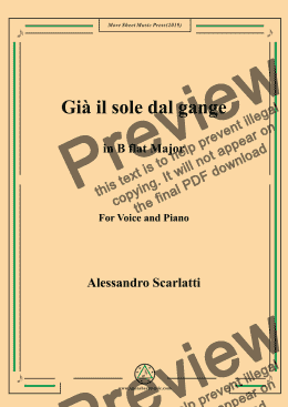 page one of Scarlatti-Già il sole dal gange in B flat Major,for Voice&Pno