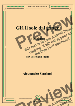 page one of Scarlatti-Già il sole dal gange in e Major,for Voice&Pno