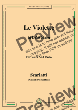page one of Scarlatti-Le Violette in D flat Major,from Pirro e Demetrio,for Voice&Piano