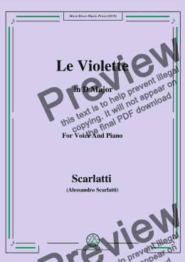 page one of Scarlatti-Le Violette in D Major,from Pirro e Demetrio,for Voice&Piano