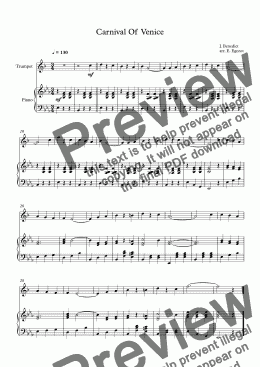 page one of Carnival Of Venice, Julius Benedict, For Trumpet & Piano