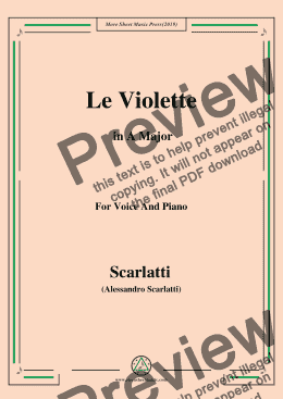page one of Scarlatti-Le Violette in A Major,from Pirro e Demetrio,for Voice&Piano