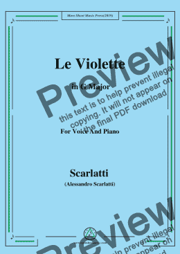 page one of Scarlatti-Le Violette in G Major,from Pirro e Demetrio,for Voice&Piano