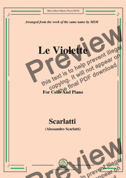 page one of Scarlatti-Le Violette,from Pirro e Demetrio,for Cello and Piano