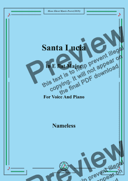 page one of Nameless-Santa Lucia in E flat Major,for Voice&Pno