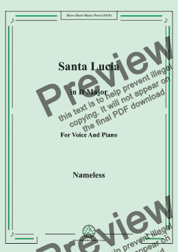 page one of Nameless-Santa Lucia in D Major,for Voice&Pno