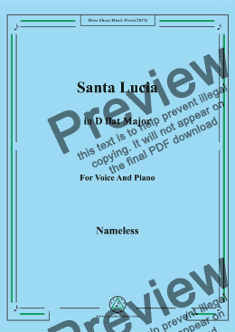page one of Nameless-Santa Lucia in D flat Major,for Voice&Pno