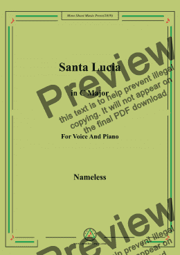 page one of Nameless-Santa Lucia in C Major,for Voice&Pno