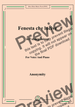 page one of Nameless-Fenesta che lucive in f sharp minor,for Voice and Piano