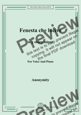 page one of Nameless-Fenesta che lucive in g sharp minor,for Voice&Pno