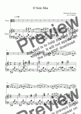 page one of O Sole Mio, Eduardo Di Capua, For Viola & Piano