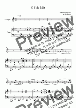 page one of O Sole Mio, Eduardo Di Capua, For Trumpet & Piano