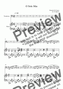 page one of O Sole Mio, Eduardo Di Capua, For Trombone & Piano