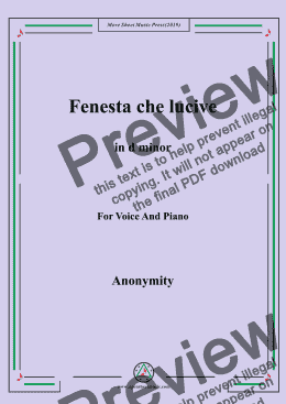page one of Nameless-Fenesta che lucive in d minor,for Voice&Pno