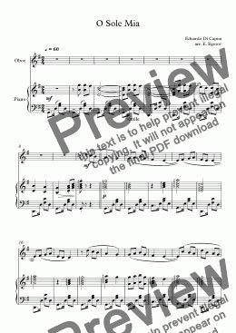 page one of O Sole Mio, Eduardo Di Capua, For Oboe & Piano