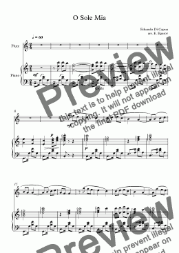 page one of O Sole Mio, Eduardo Di Capua, For Flute & Piano