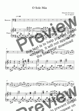 page one of O Sole Mio, Eduardo Di Capua, For Bassoon & Piano