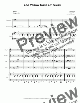 page one of The Yellow Rose Of Texas (for Brass Quartet and Piano - Alternate Version)