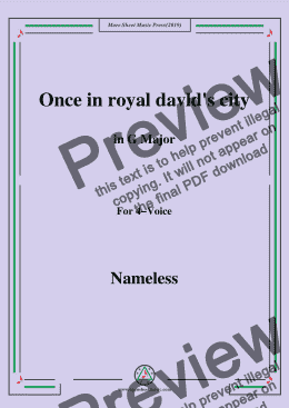 page one of Nameless-Christmas Carol,Once in royal davld's city,in G Major,for 4 Voice