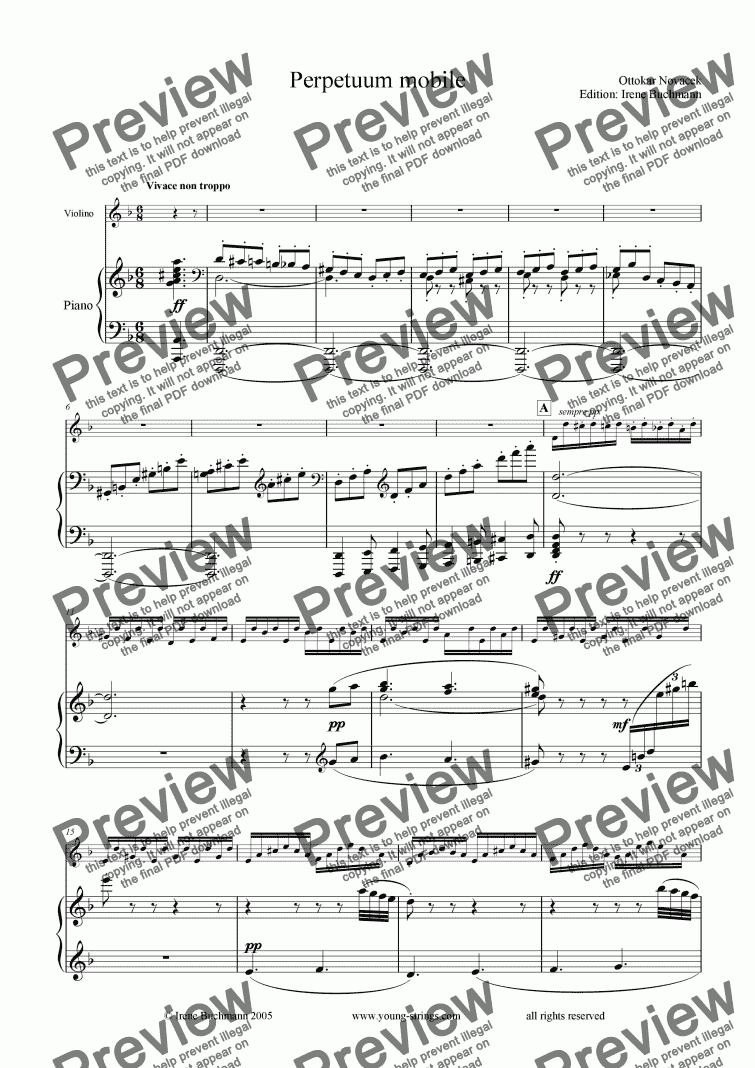 page one of Novacek - Perpetuum mobile for violin and piano