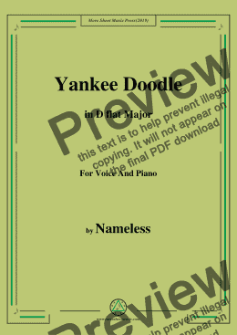 page one of Nameless-Yankee Doodle (Patriotic),in D flat Major,for Voice and Piano