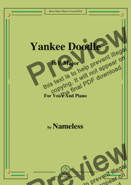 page one of Nameless-Yankee Doodle (Patriotic),in E Major,for Voice and Piano