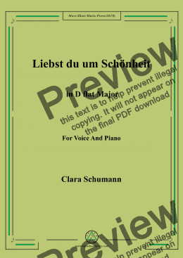 page one of Clara-Liebst du um Schönheit in D flat Major,for Voice&Pno