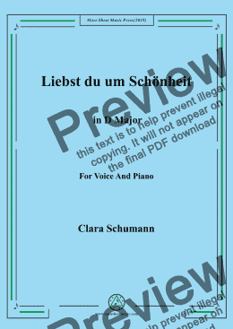 page one of Clara-Liebst du um Schönheit in D Major,for Voice&Pno