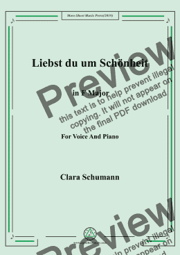 page one of Clara-Liebst du um Schönheit in F Major,for Voice&Pno