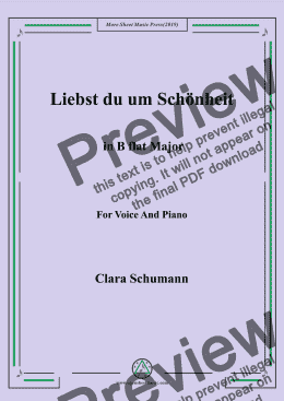 page one of Clara-Liebst du um Schönheit in B flat Major,for Voice&Pno